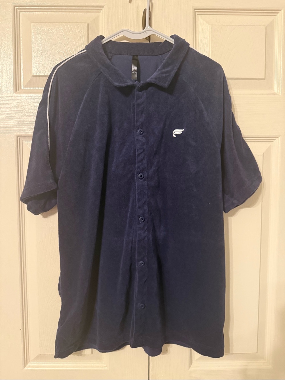 Fabletics Navy Short-Sleeve Velour Button-Down Shirt